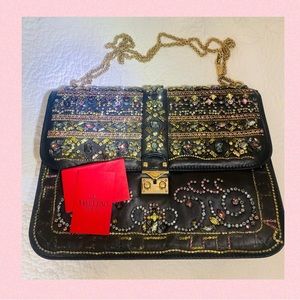 Valentino Black Crystal covered purse with gold chain
